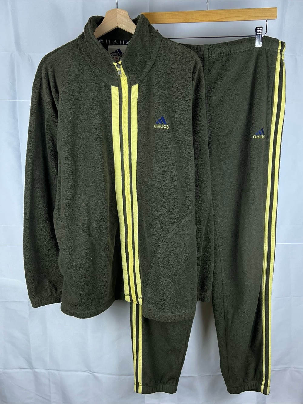 Vintage 90s Adidas Olive Tracksuit Fleece Size Large Jacket & 35x30 Pants Mens